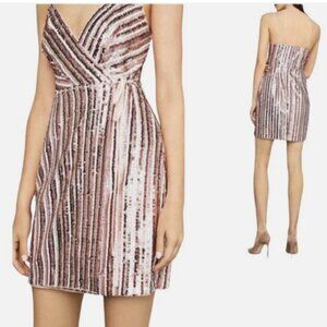 BCBGMAXAZRIA Sequin Wrap Dress – Cream/Pink, Size 0